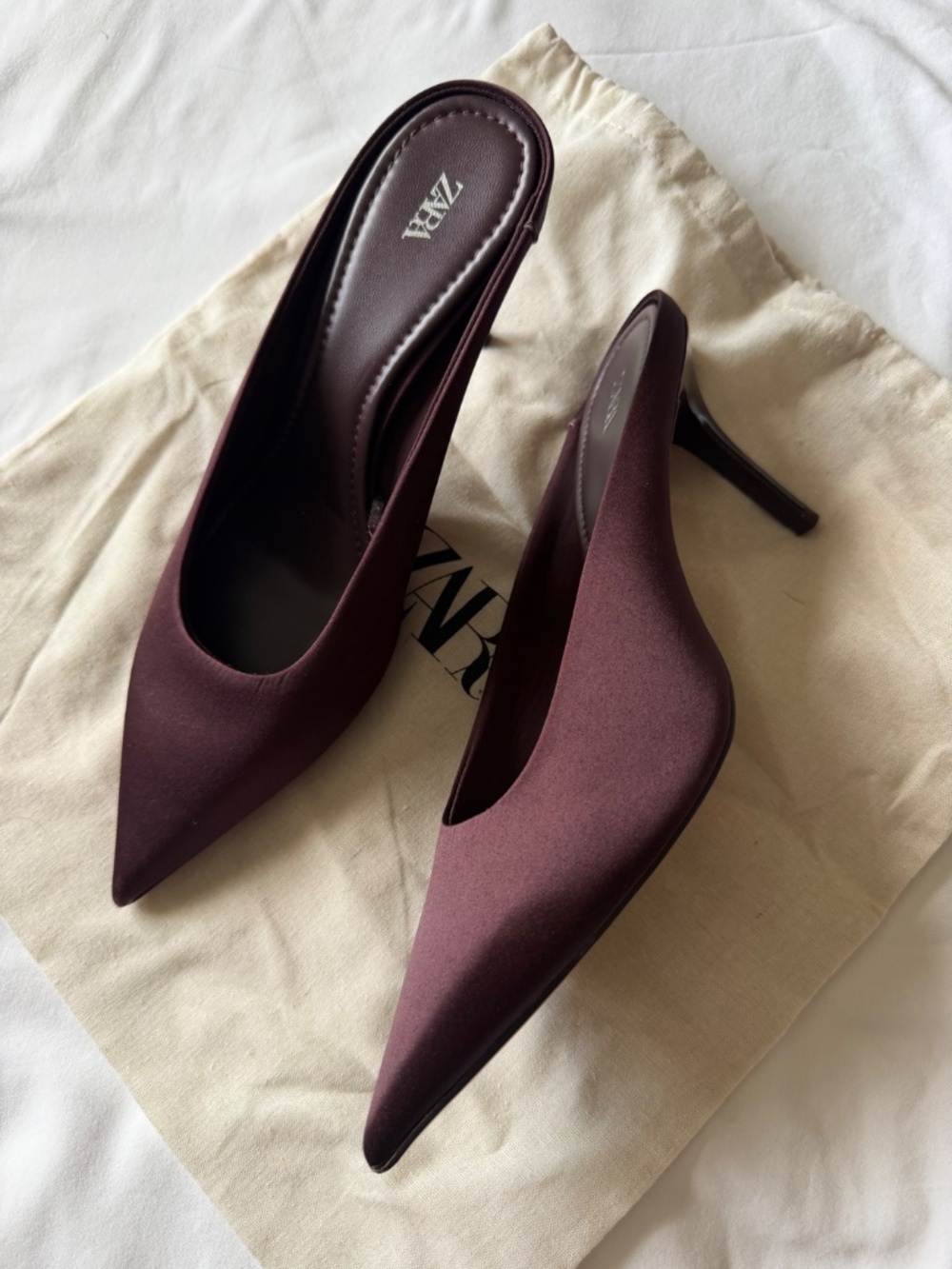 Zara satin chocolate mules - Picture 2 of 4